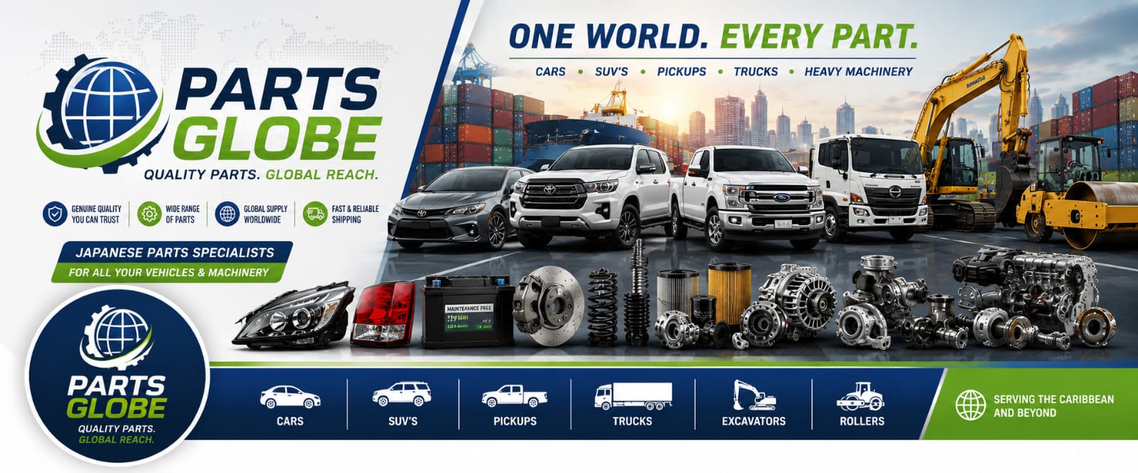 Parts Globe — quality parts, global reach. Cars, SUVs, pickups, trucks and heavy machinery.